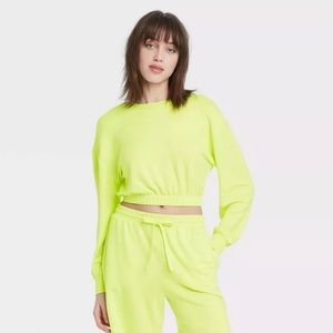 Colsie Yellow Long Sleeve Elastic Waist Crop Lounge Top, Small
